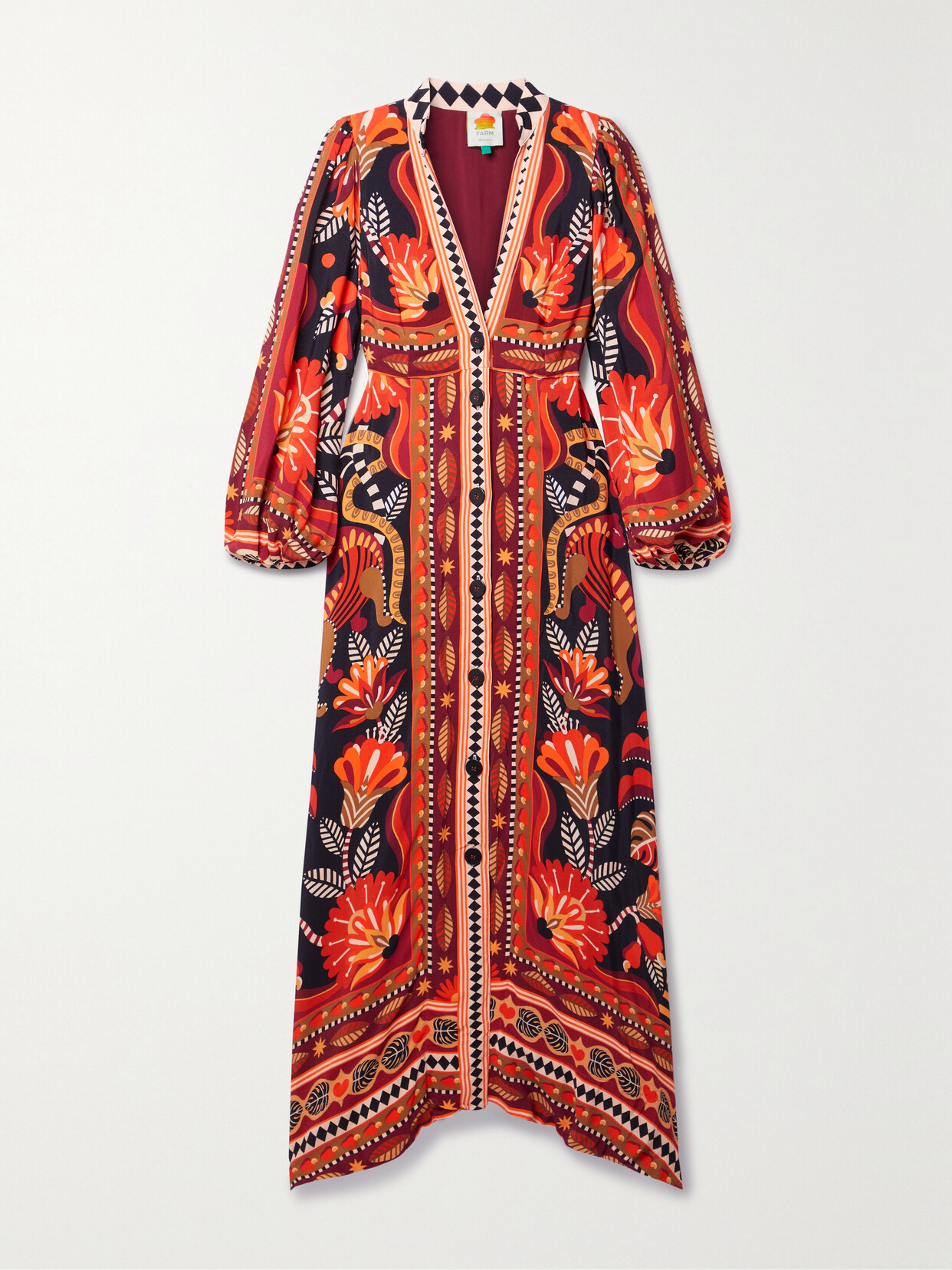 Shop Farm Rio Printed Crepe Maxi Shirt Dress In Multi