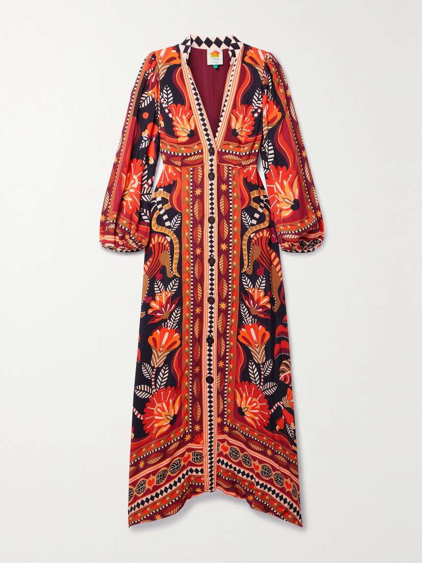 Farm Rio Printed Crepe Maxi Shirt Dress - x large