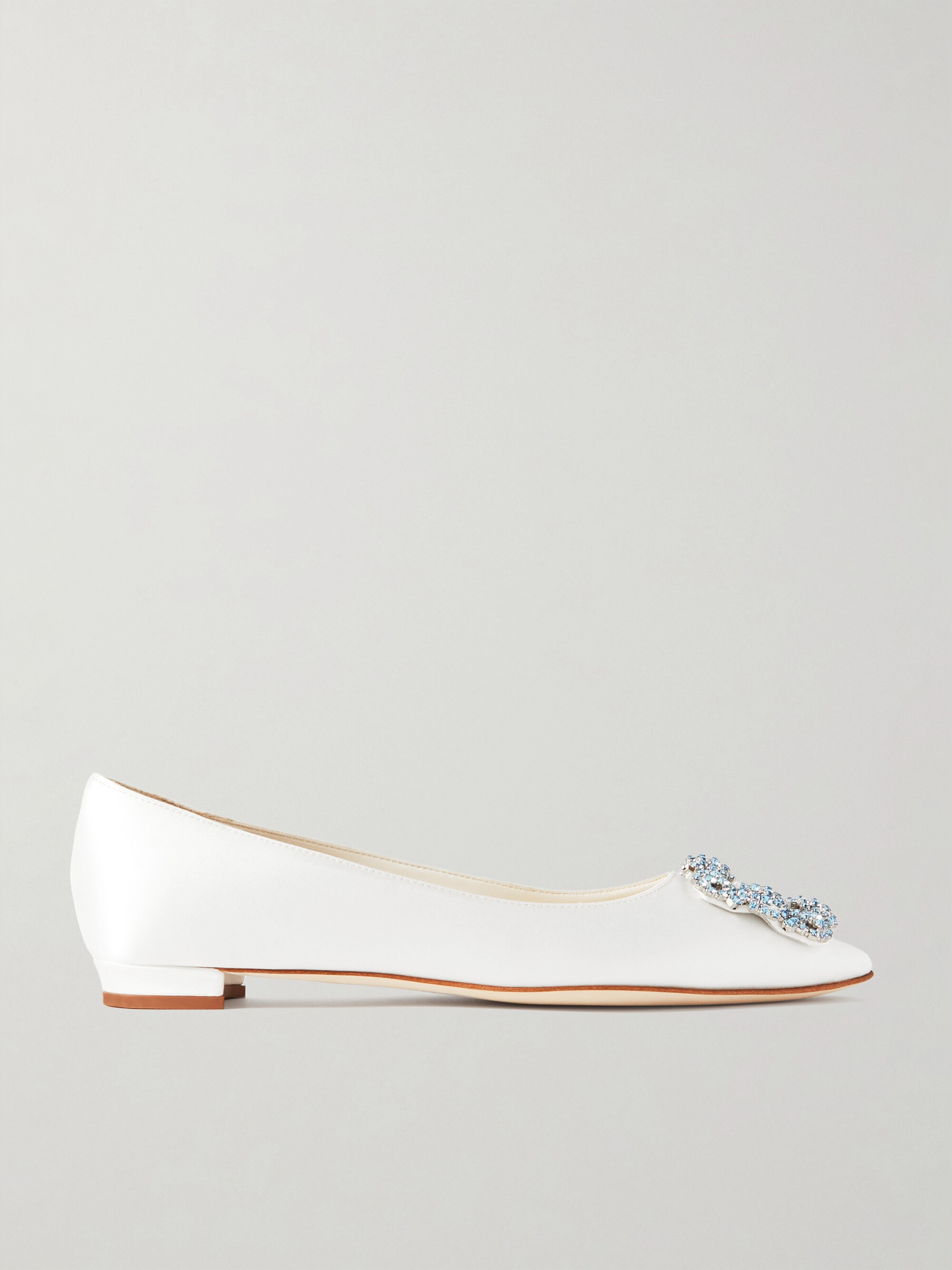 MANOLO BLAHNIK Hangisiflat crystal-embellished satin point-toe flats