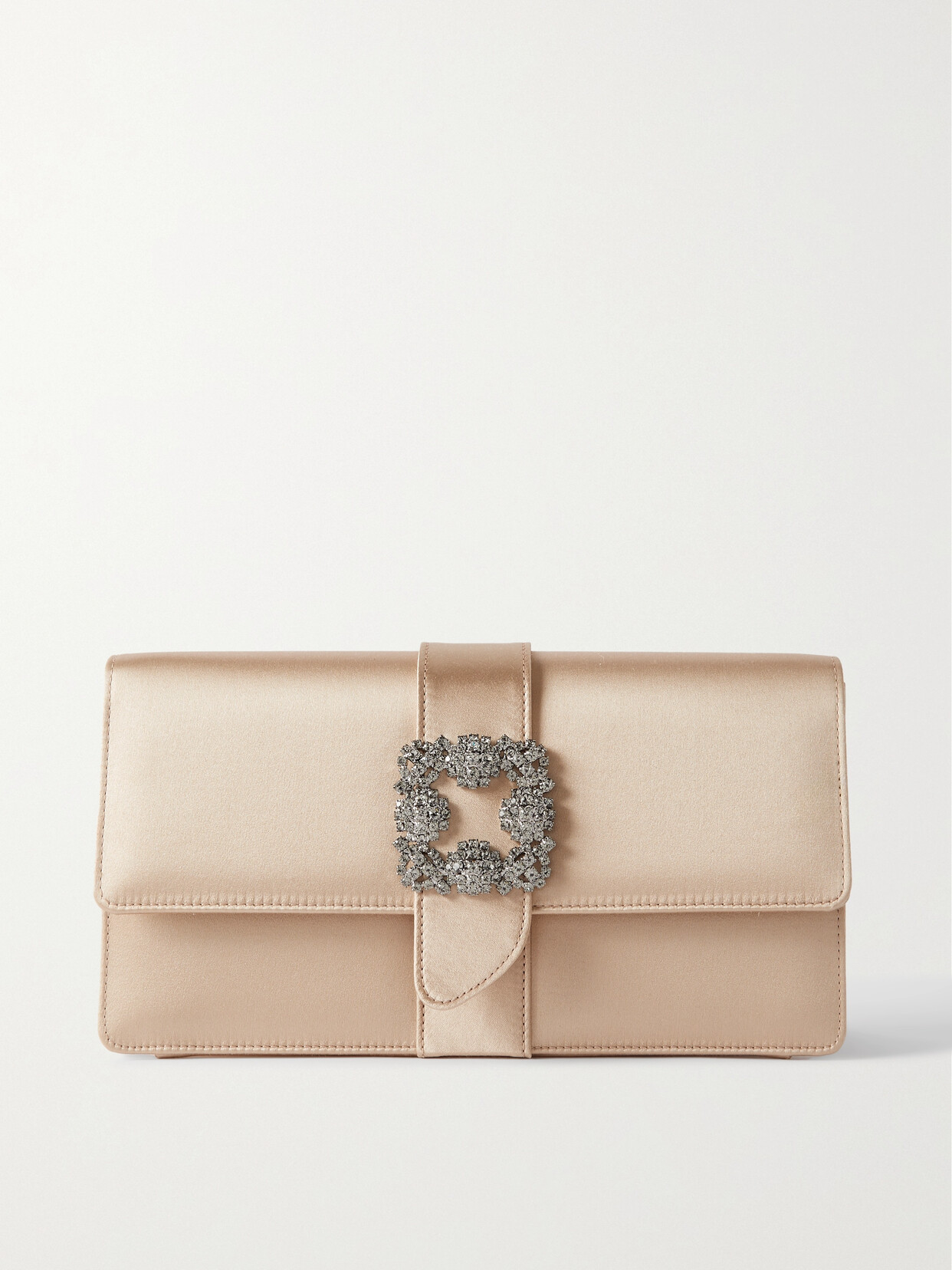 Shop Manolo Blahnik Capri Crystal-embellished Satin Clutch In Gold