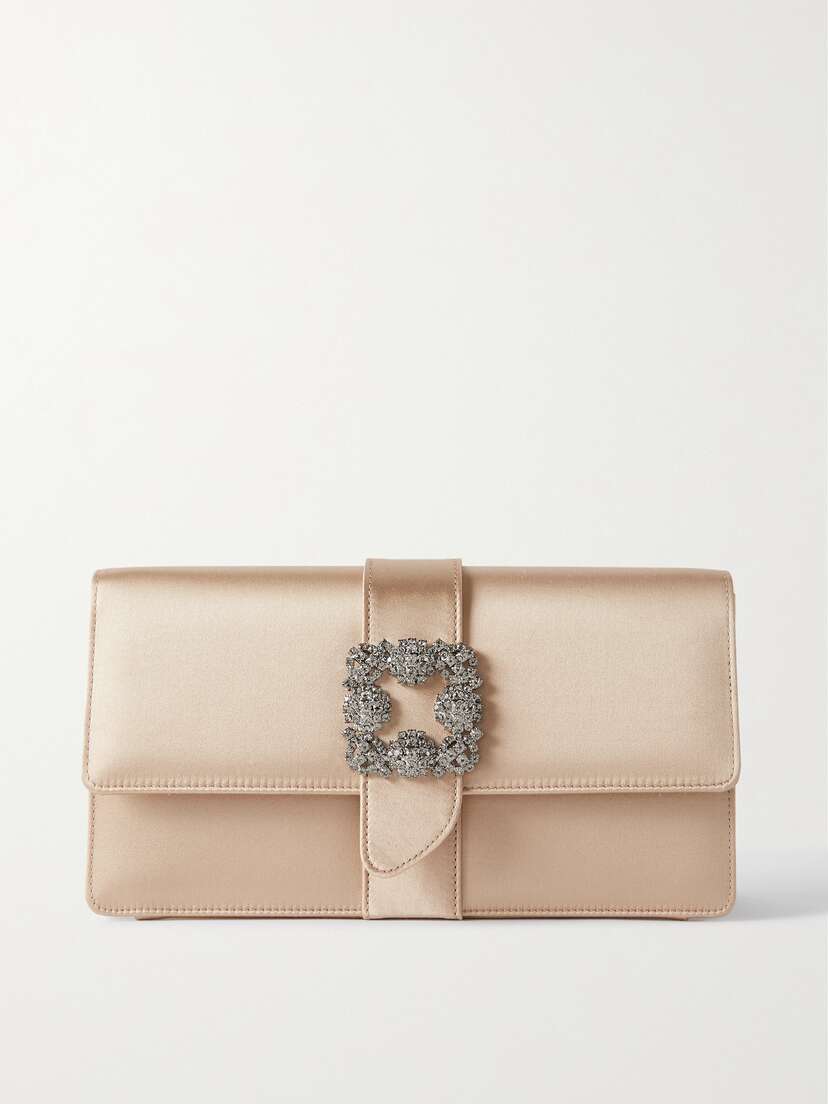 Manolo Blahnik Capri Crystal-embellished Satin Clutch
