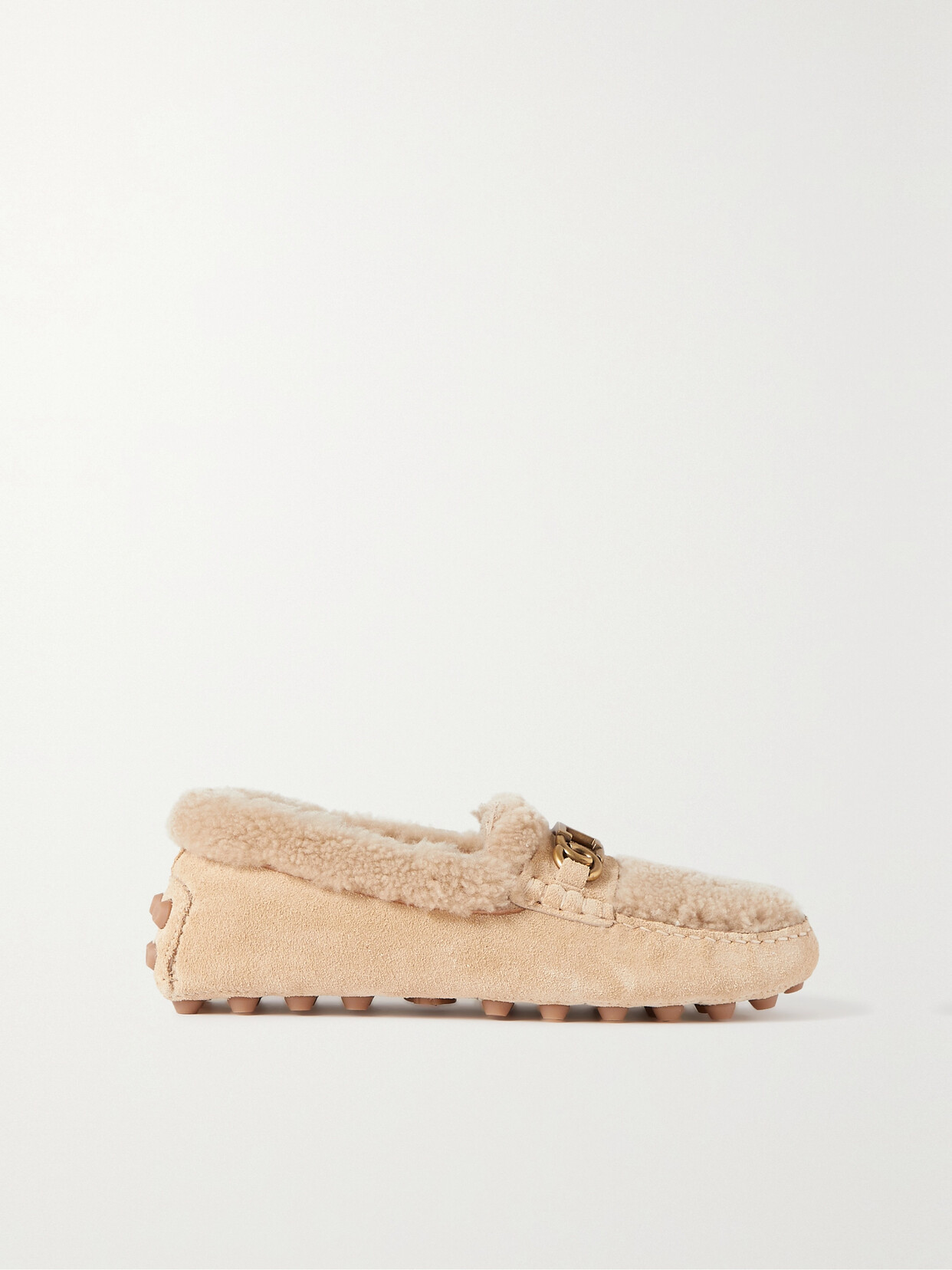 Tod's Gommino Logo-embellished Shearling Loafers In Neutrals