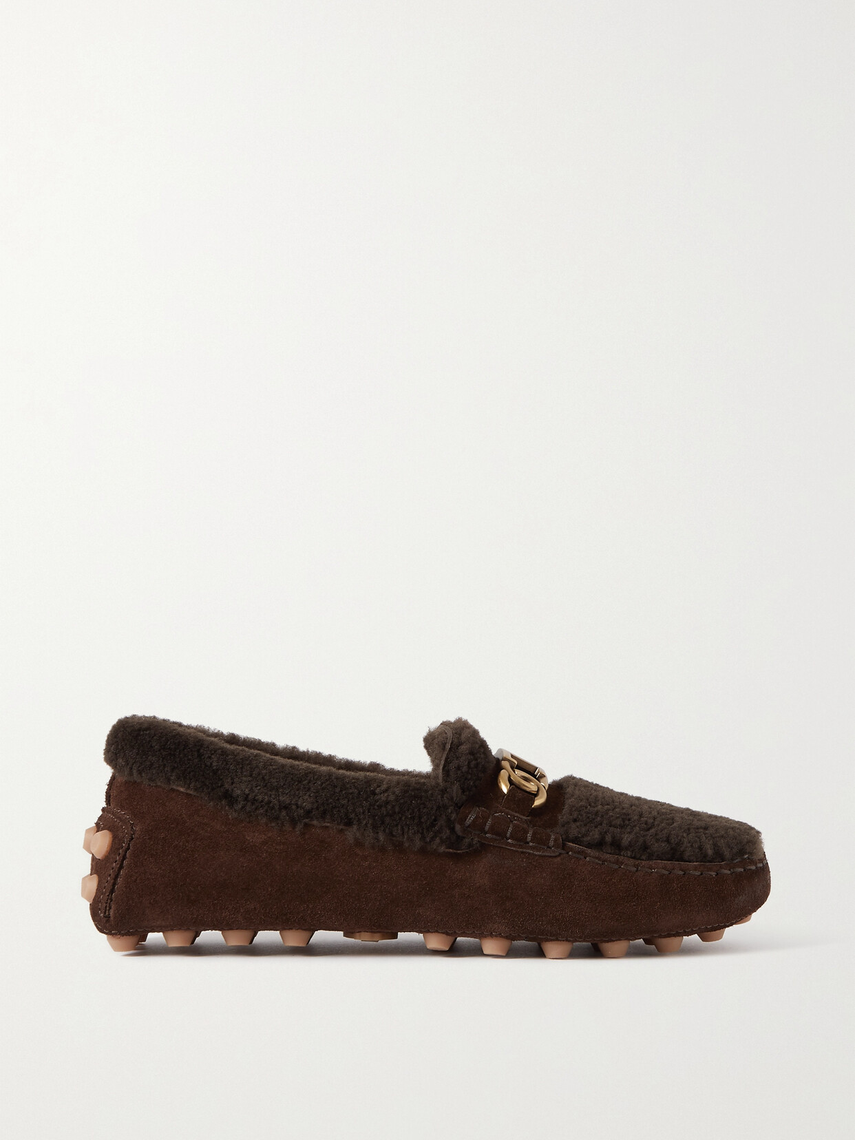 Tod's Gommino Logo-embellished Shearling Loafers In Brown