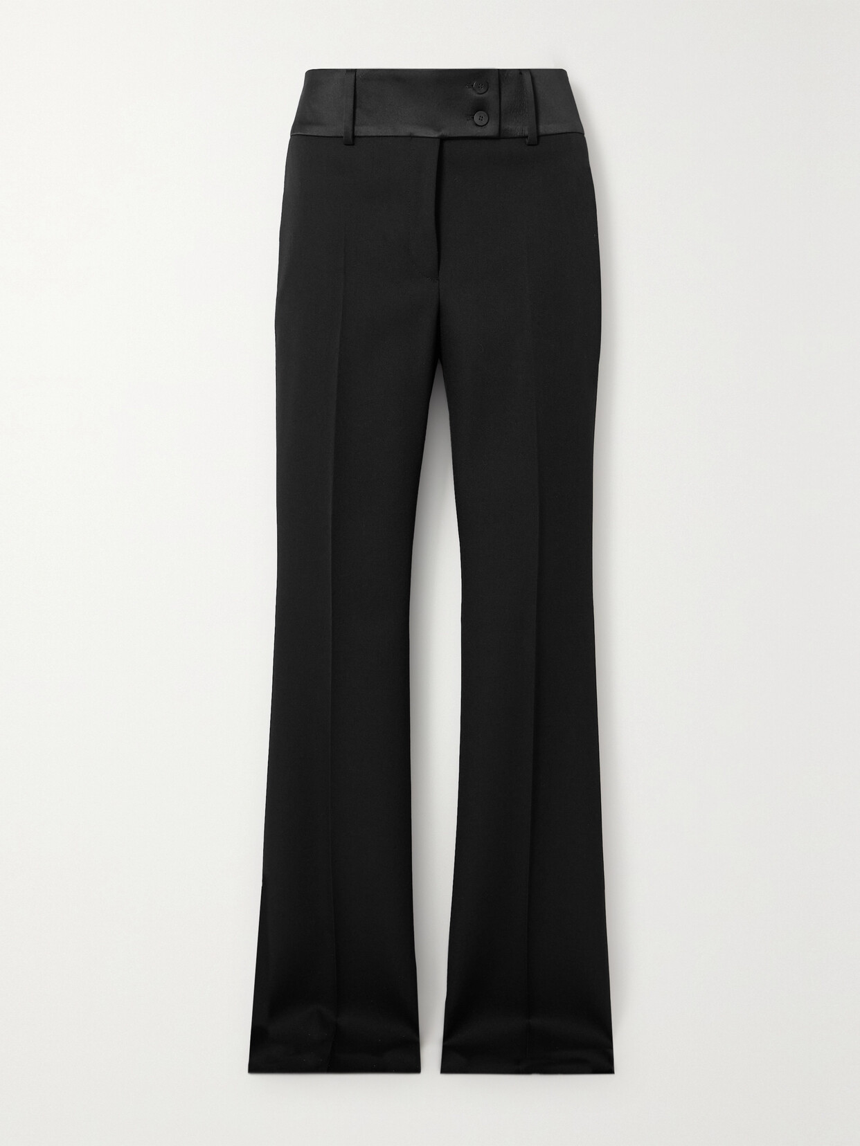 Shop Ferragamo Silk-blend Satin-trimmed Grain De Poudre Wool Slim-leg Pants In Black