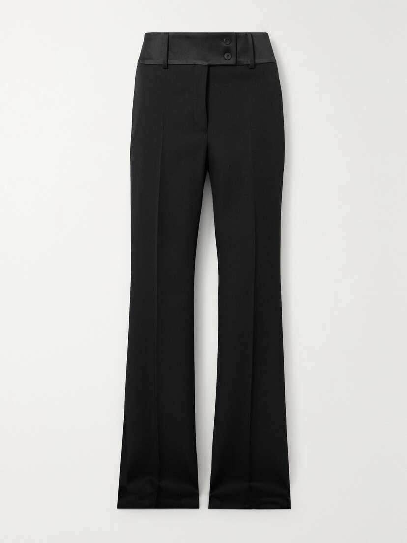 Ferragamo Silk-blend Satin-trimmed Grain De Poudre Wool Slim-leg Pants