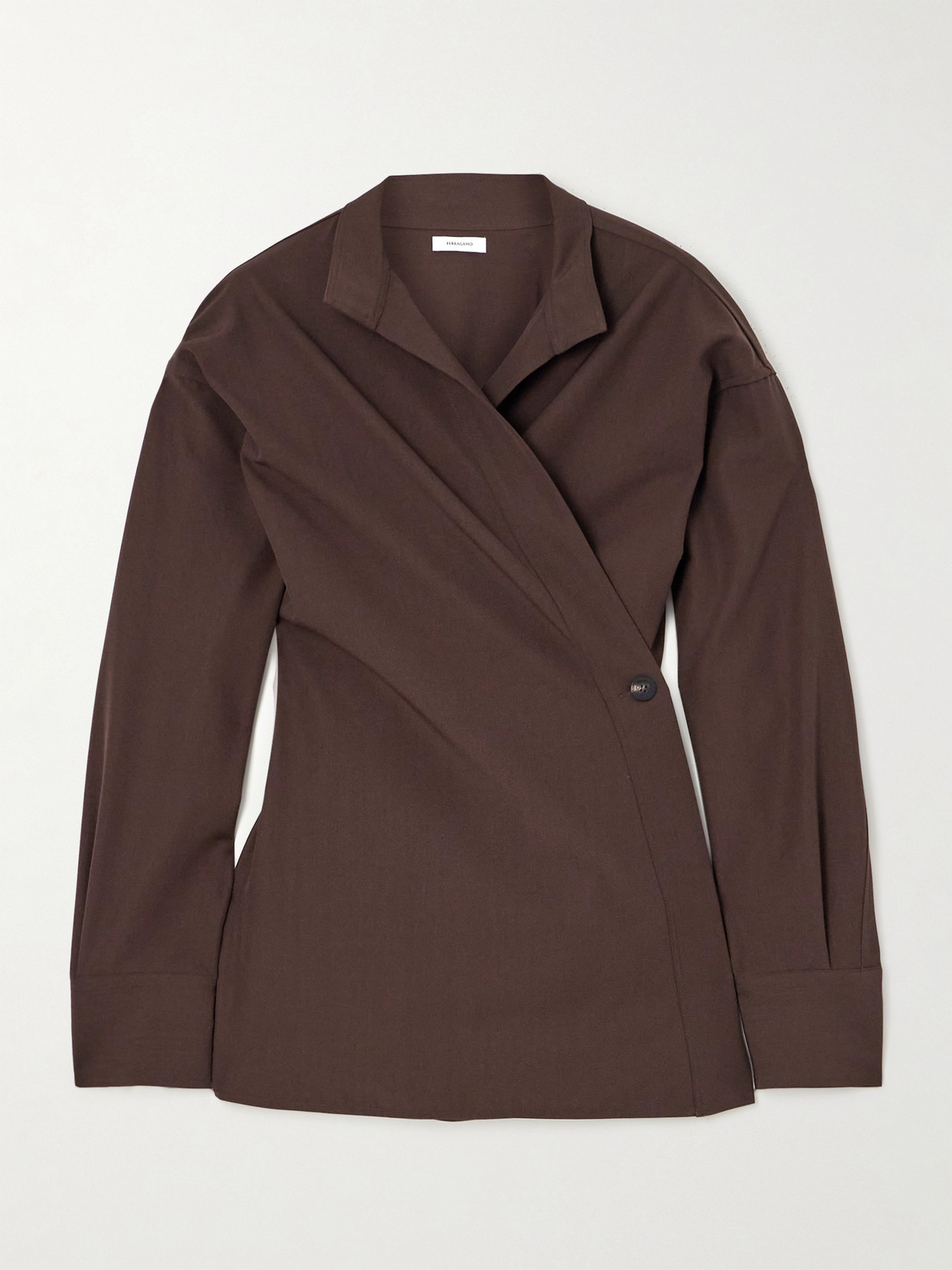 Ferragamo Wool-poplin Wrap Shirt In Brown