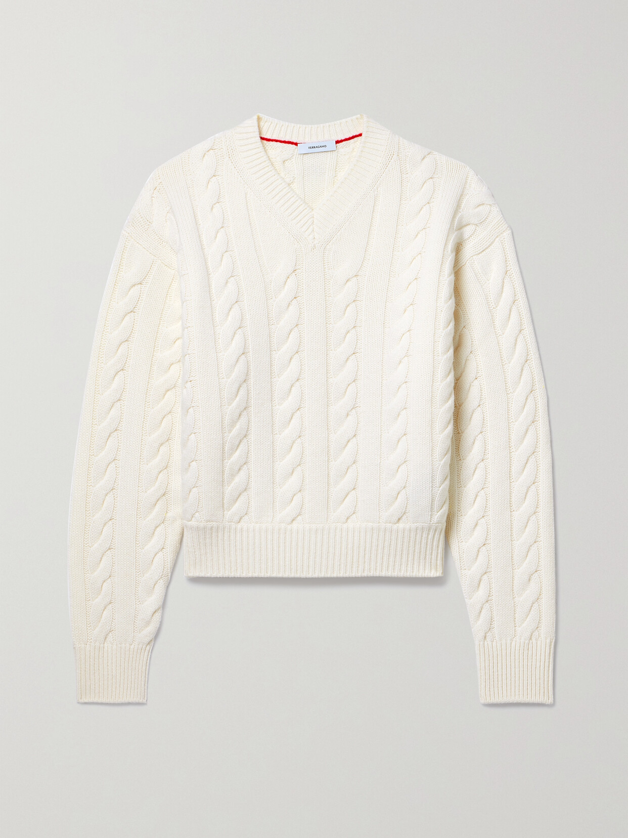 Shop Ferragamo Cable-knit Wool And Cashmere-blend Sweater In White