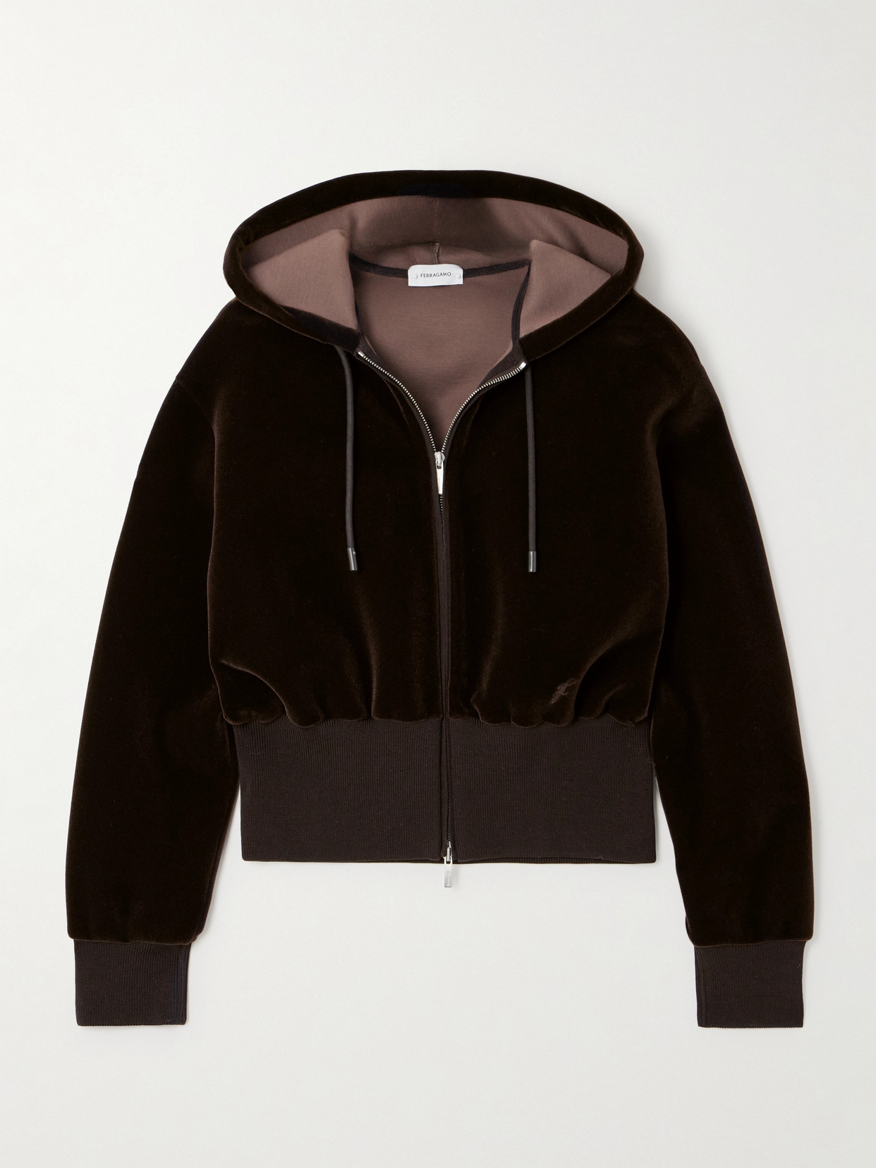 Ferragamo Woman Velvety Hoodie In Espresso/clay