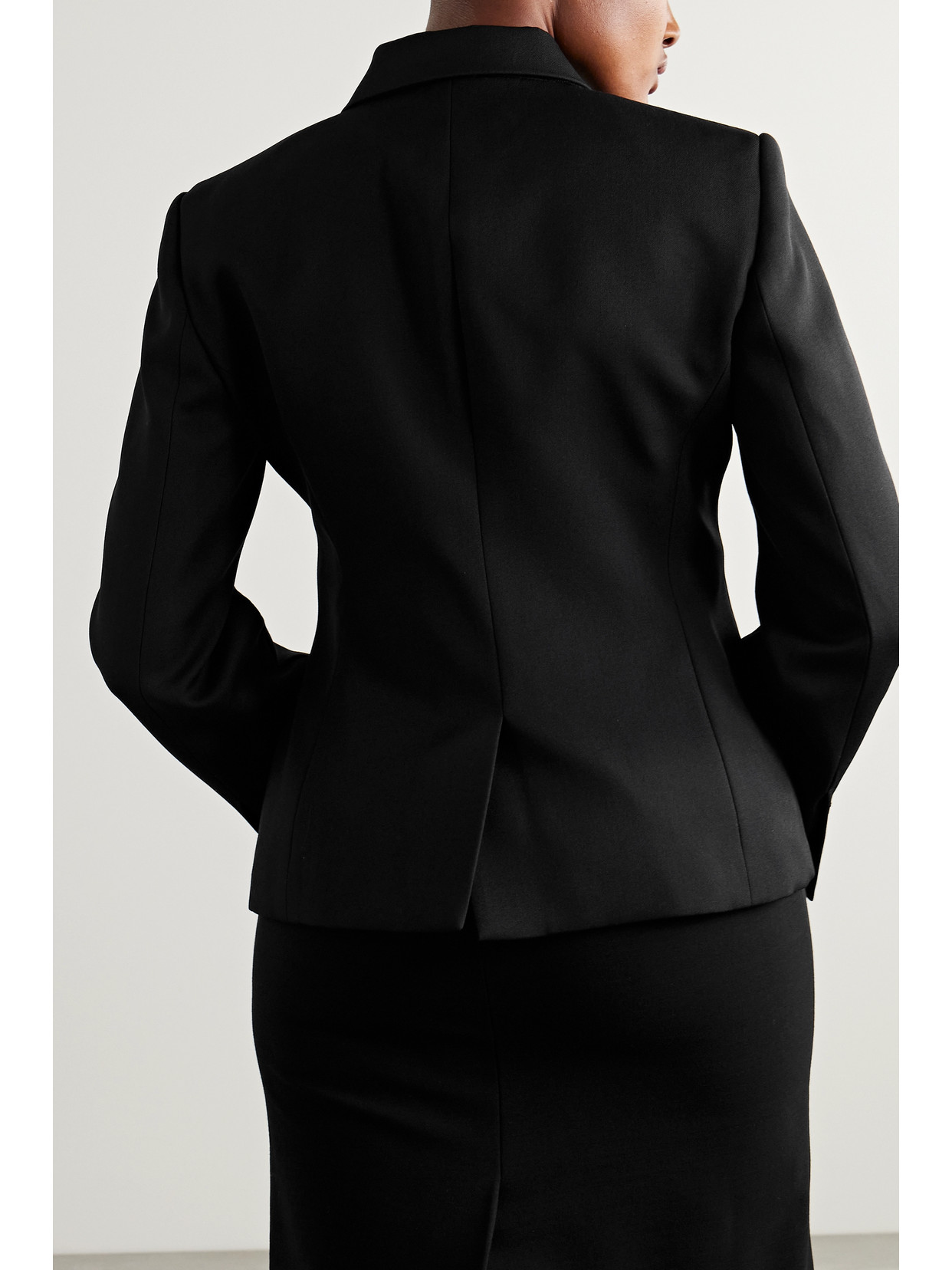 Ferragamo Double-breasted Satin-trimmed Grain De Poudre Wool Blazer In Black