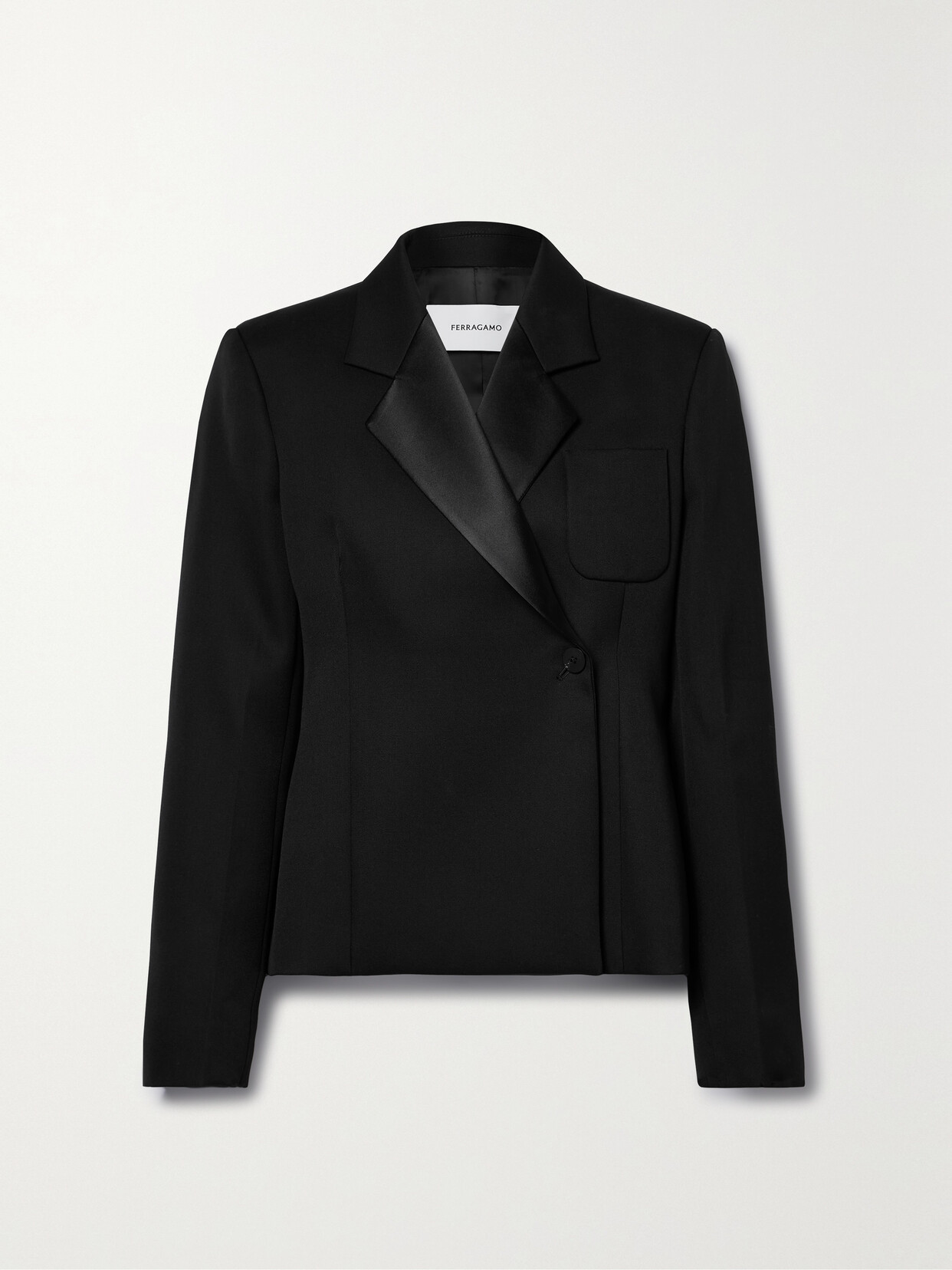 Ferragamo - Double-breasted Satin-trimmed Grain De Poudre Wool Blazer - Black