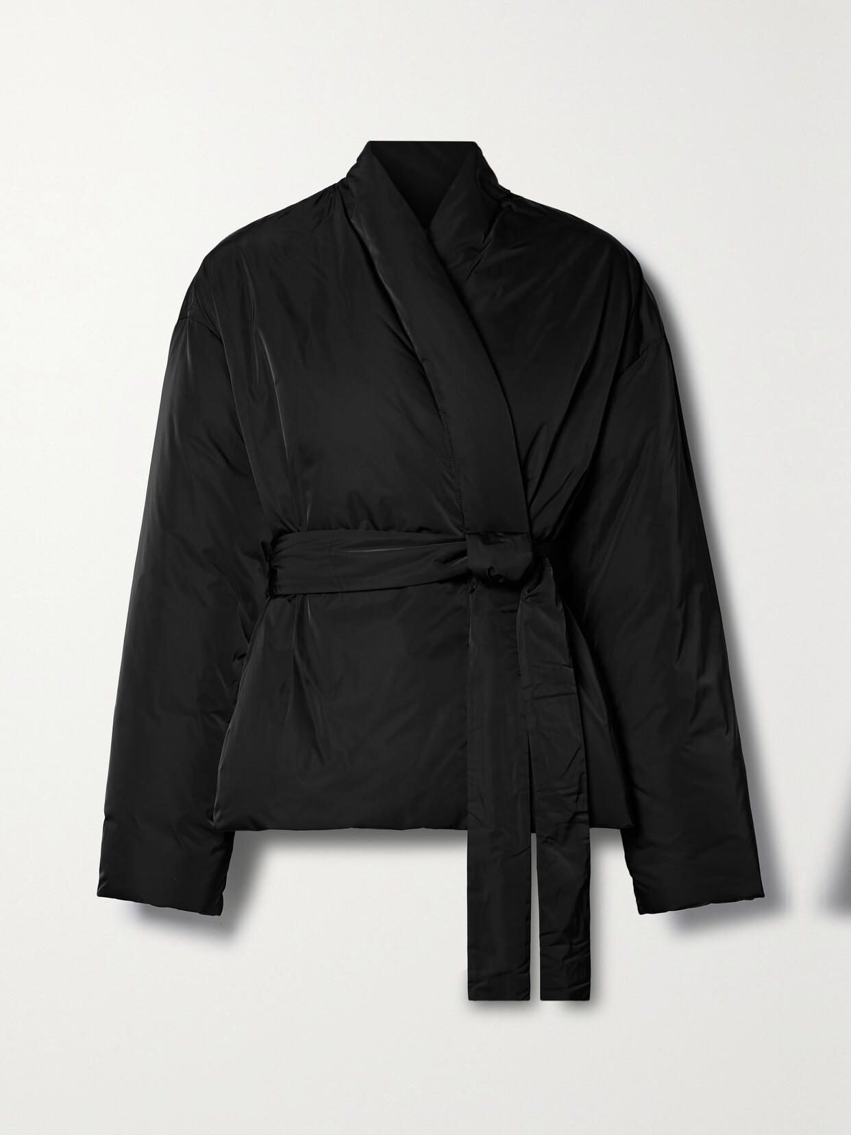 Ferragamo Belted Twill Down Wrap Jacket In Black