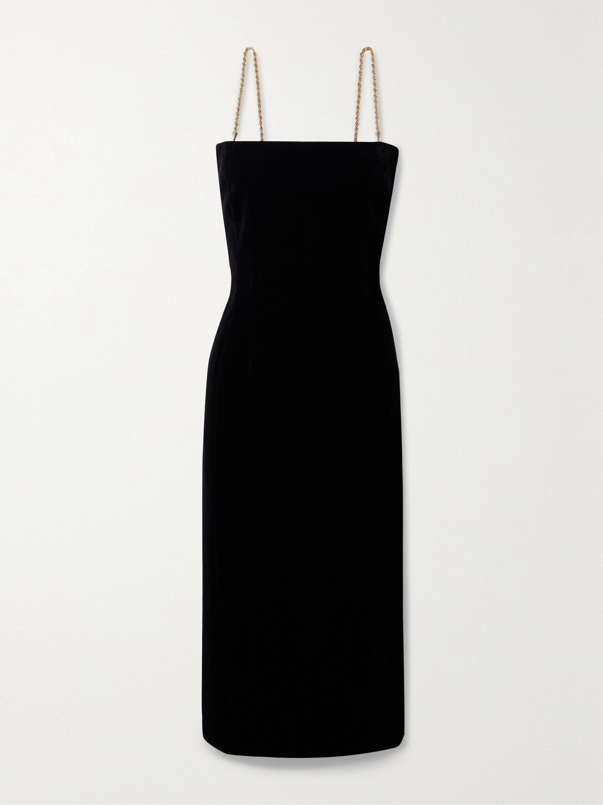 Shop Ferragamo Chain-embellished Cotton-blend Velvet Midi Dress In Black