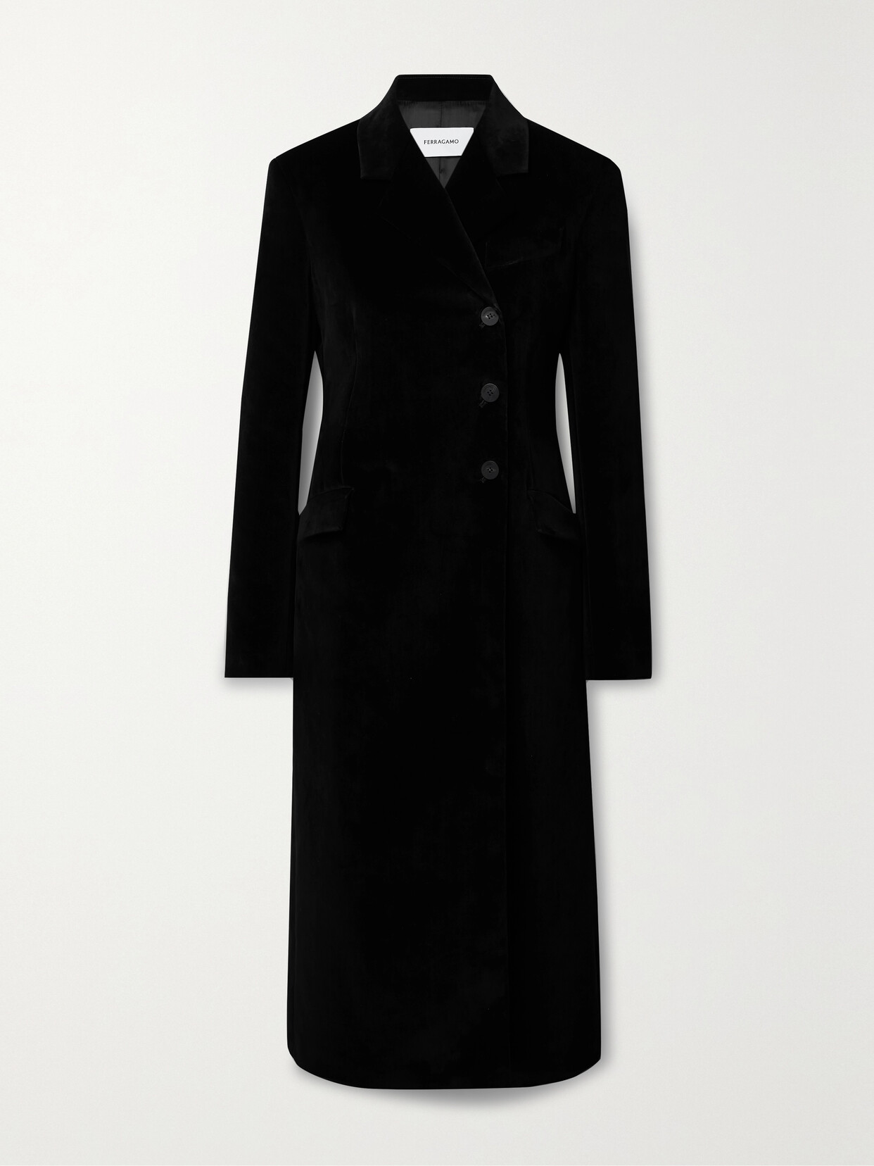 Shop Ferragamo Double-breasted Cotton-blend Velvet Coat In Black