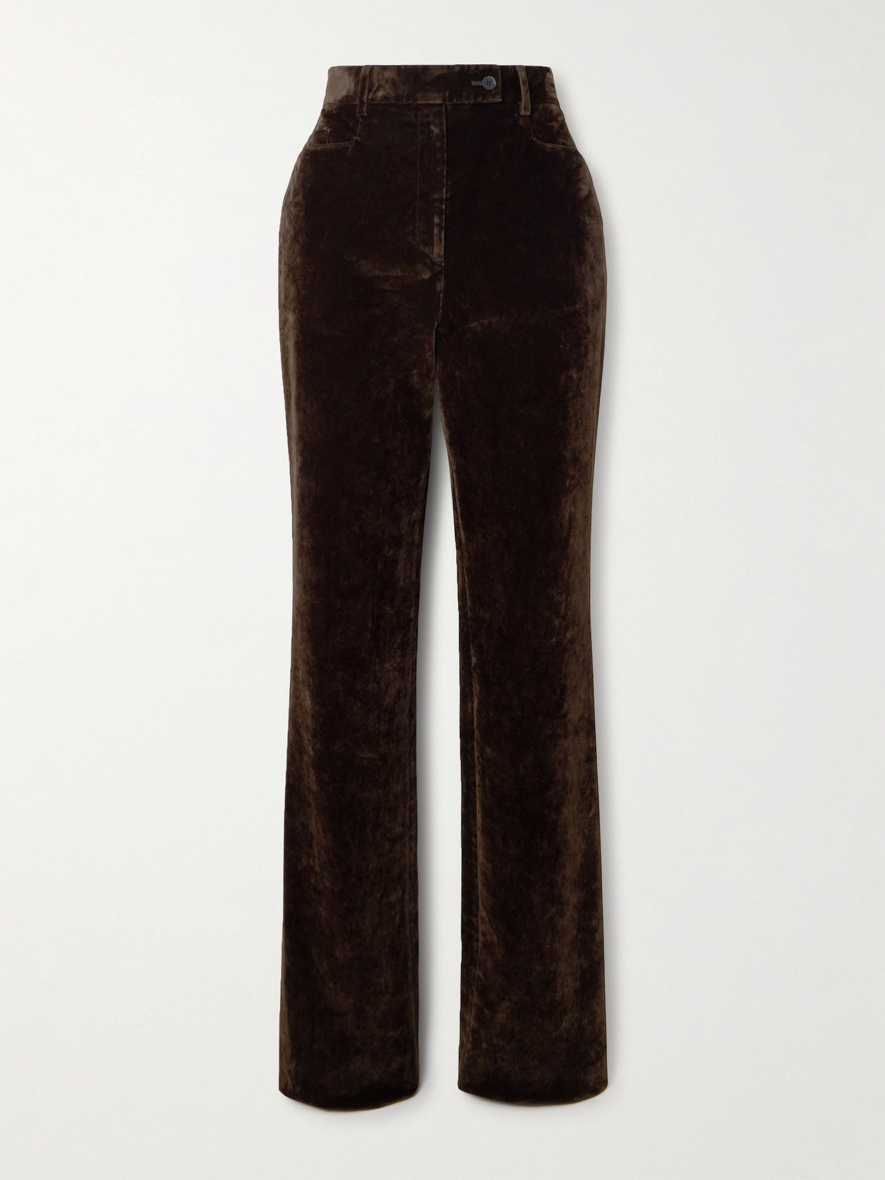 Ferragamo Cotton-blend Velvet Straight-leg Pants In Brown