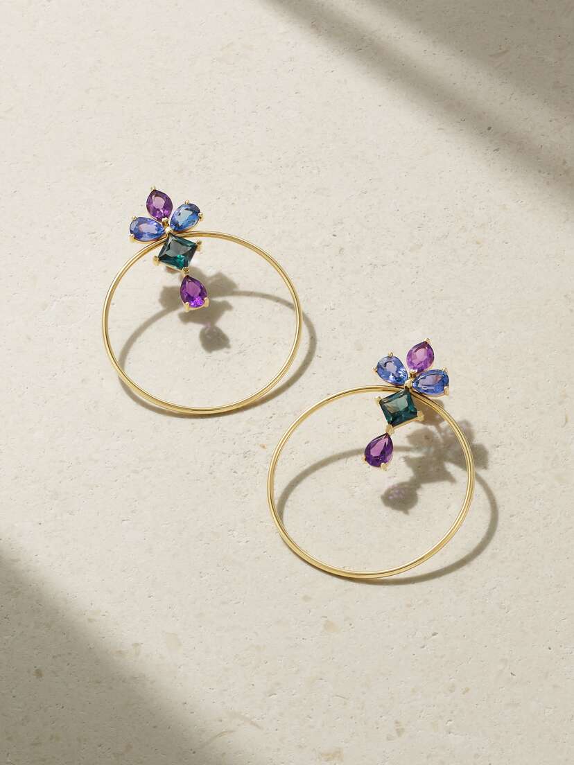 Diane Kordas 18-karat Gold Multi-stone Hoop Earrings