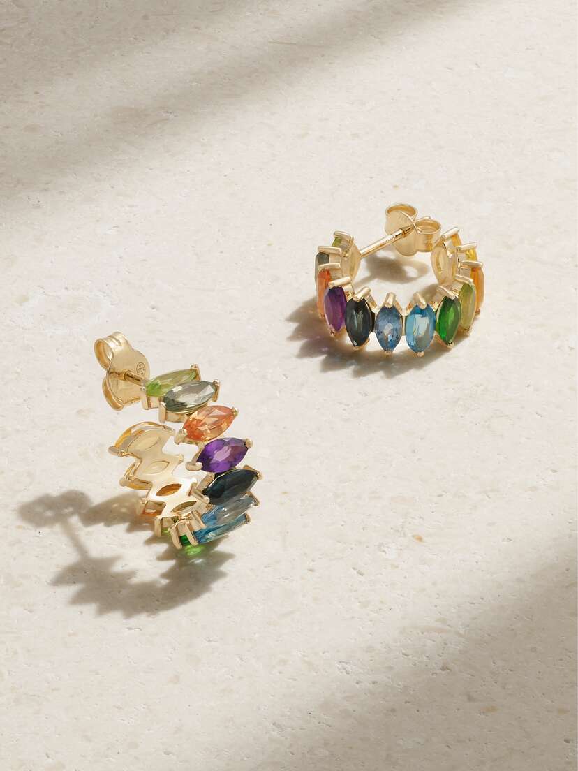 Diane Kordas Vibrant Mosaic Mini 18-karat Gold Multi-stone Hoop Earrings
