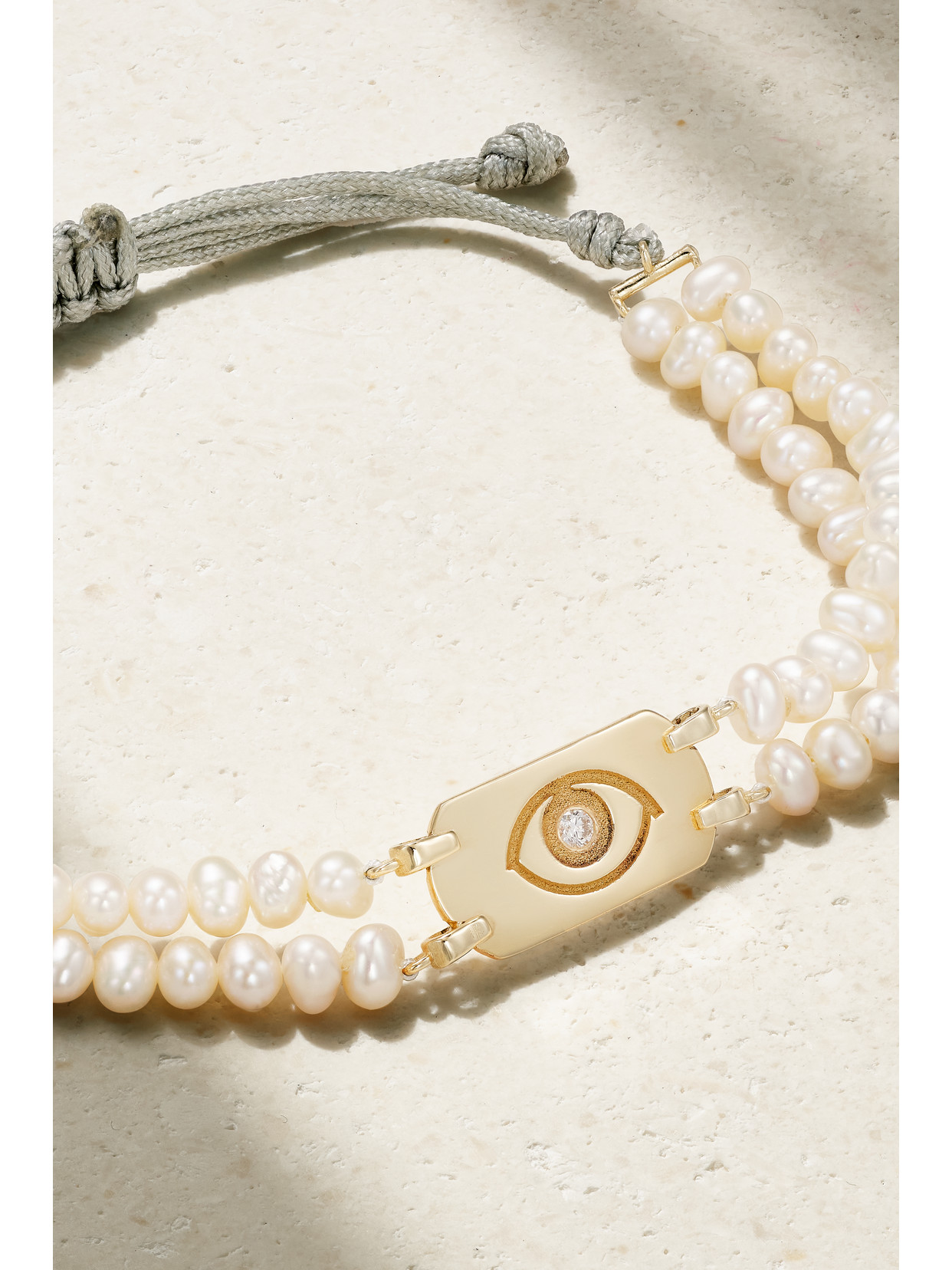 Shop Diane Kordas Double Strand 18-karat Rose Gold, Cord, Pearl And Diamond Bracelet