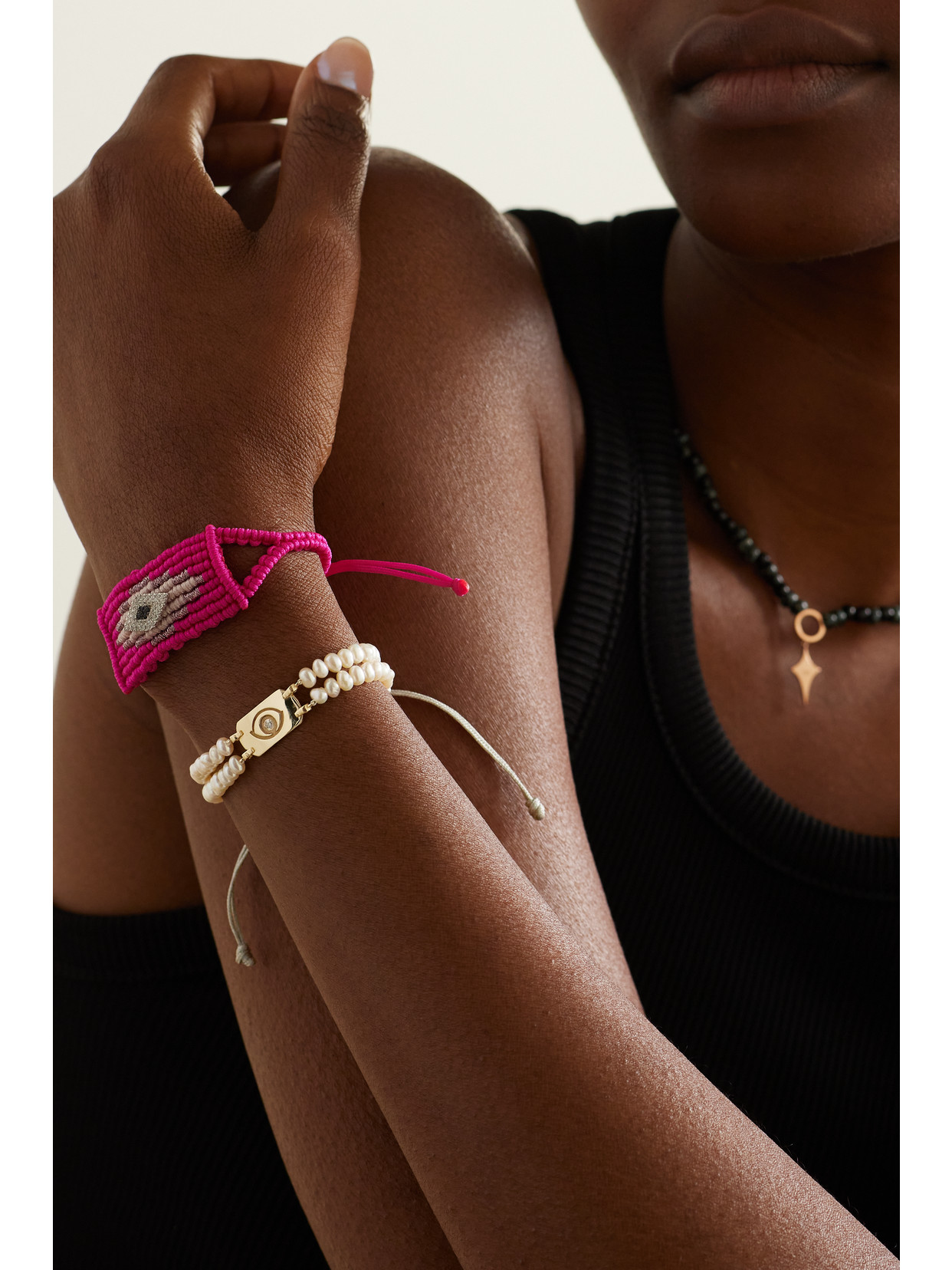 Diane Kordas Double Strand 18-karat Rose Gold, Cord, Pearl And Diamond Bracelet In Gold