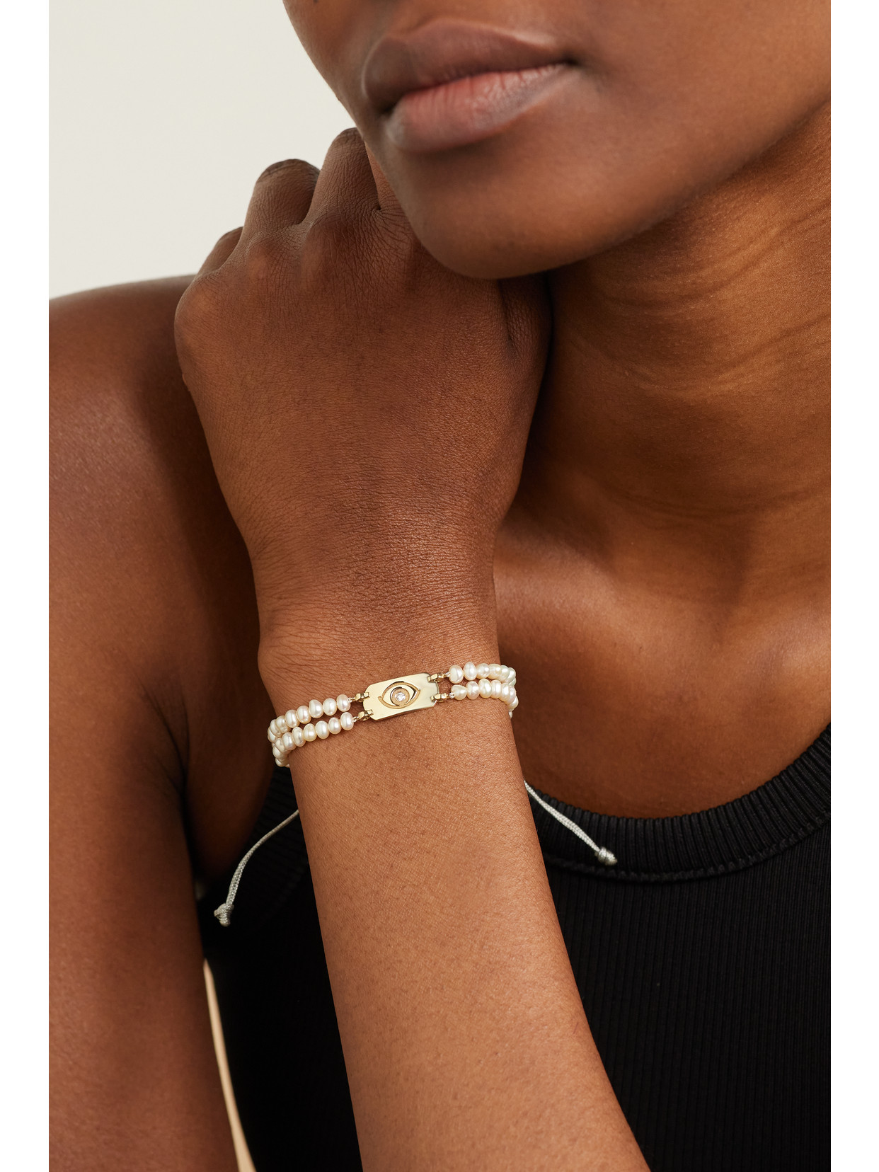 Diane Kordas Double Strand 18-karat Rose Gold, Cord, Pearl And Diamond Bracelet In Gold