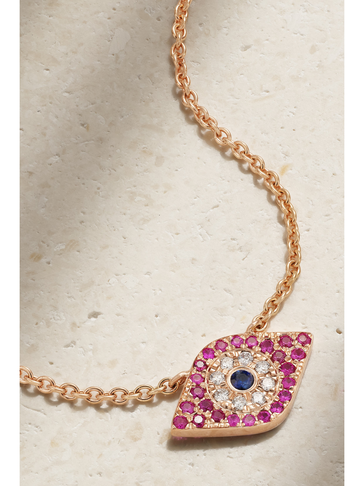 Shop Diane Kordas Evil Eye 14-karat Rose Gold, Diamond And Sapphire Anklet