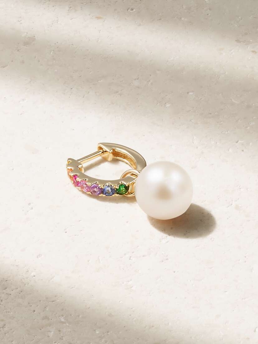 Roxanne First 14-karat Gold, Sapphire And Pearl Single Hoop Earring