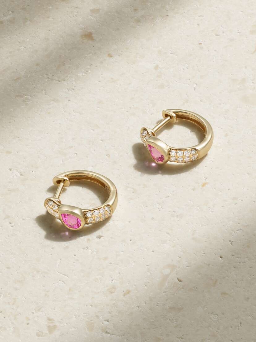 Roxanne First 14-karat Gold, Sapphire And Diamond Hoop Earrings