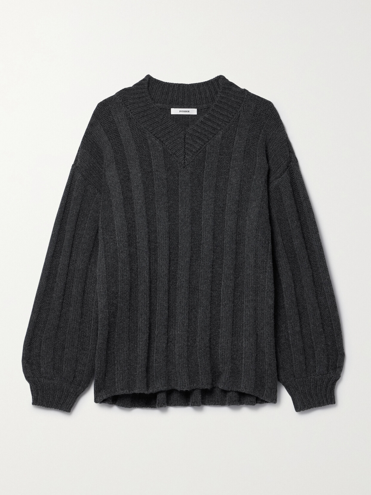 Interior - The Drew Oversized Ribbed Cashmere Sweater - Gray