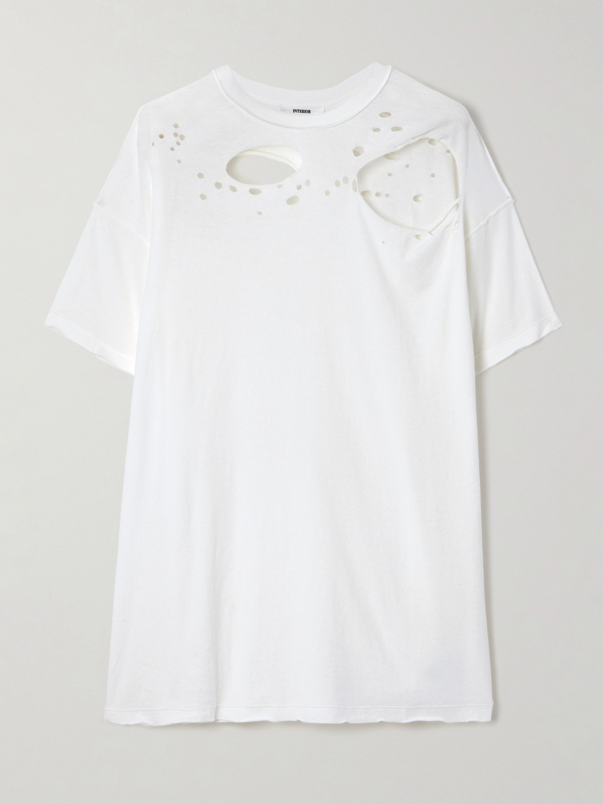 Interior Mandy Cutout Distressed Cotton-jersey T-shirt - White