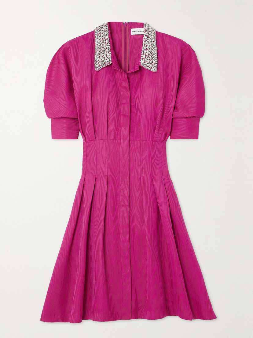 Rebecca Vallance Cynthia Crystal-embellished Moire Mini Dress - UK 14