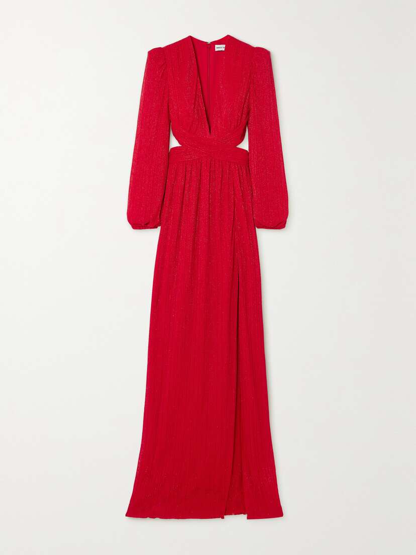 Rebecca Vallance Samantha Cutout Glittered Recycled Plissé-tulle Gown