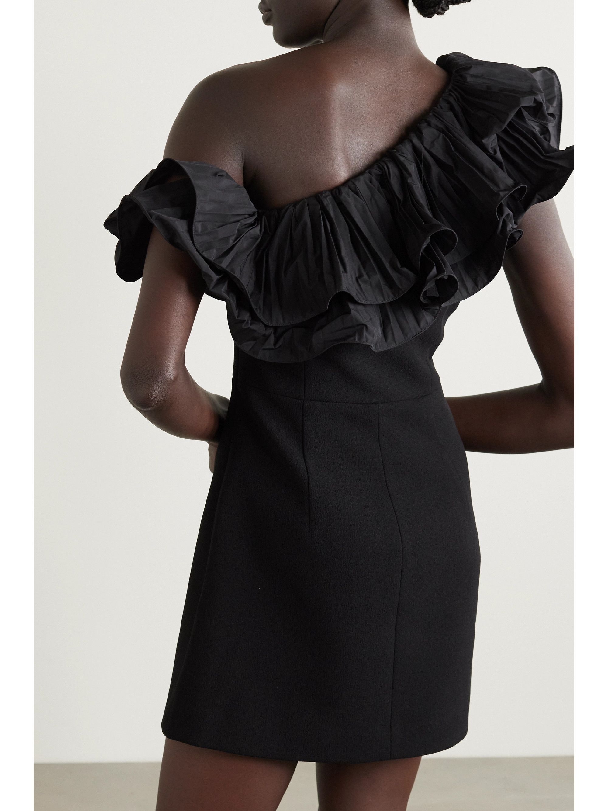 Rebecca Vallance Eva one-shoulder ruffled taffeta-trimmed cady mini dress thumbnail