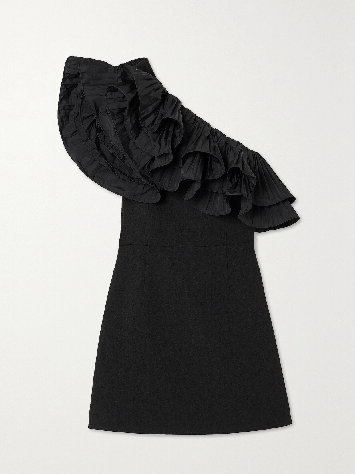 Rebecca Vallance Eva One-shoulder Ruffled Taffeta-trimmed Cady Mini Dress In Black