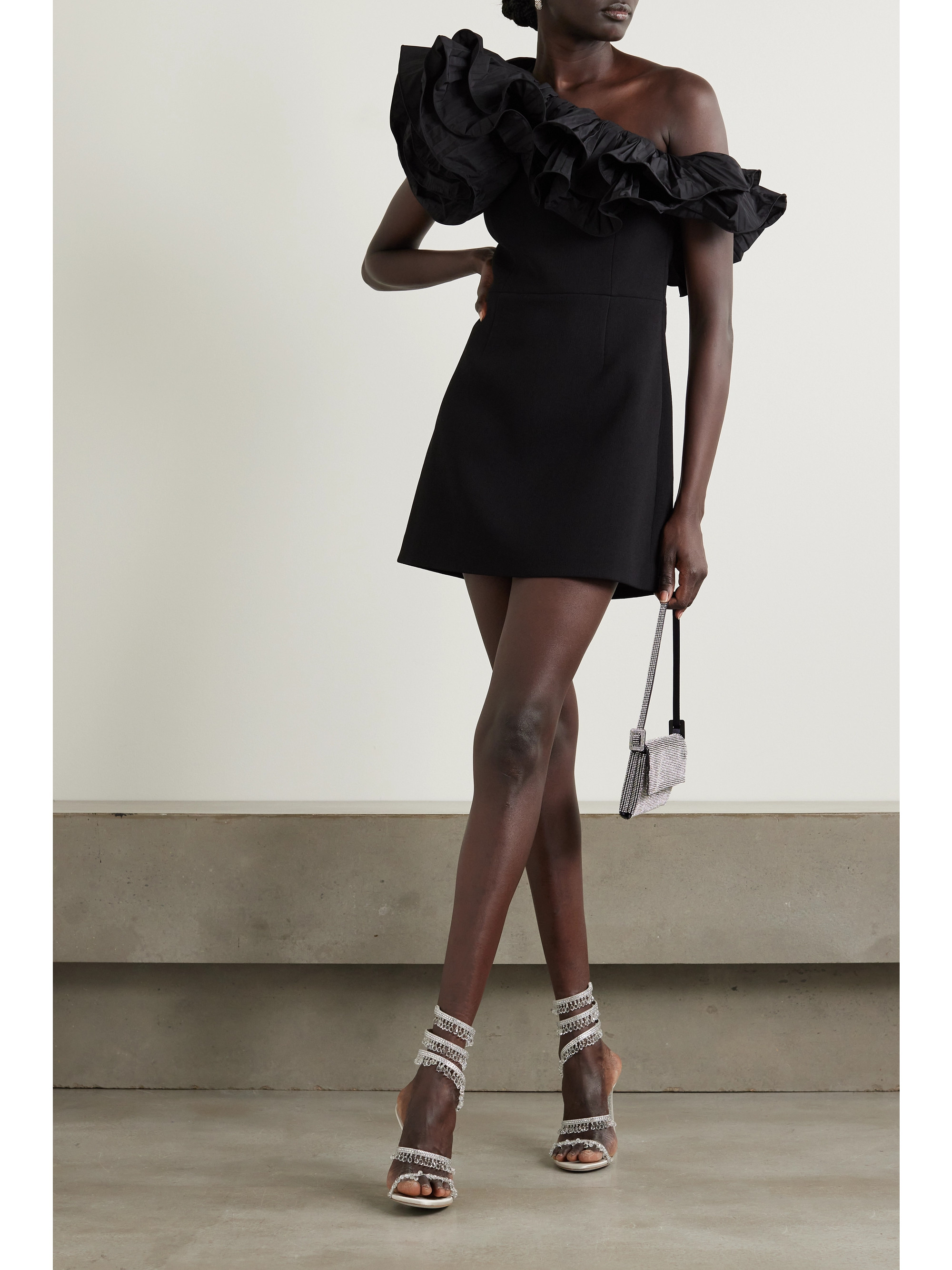 Rebecca Vallance Eva one-shoulder ruffled taffeta-trimmed cady mini dress