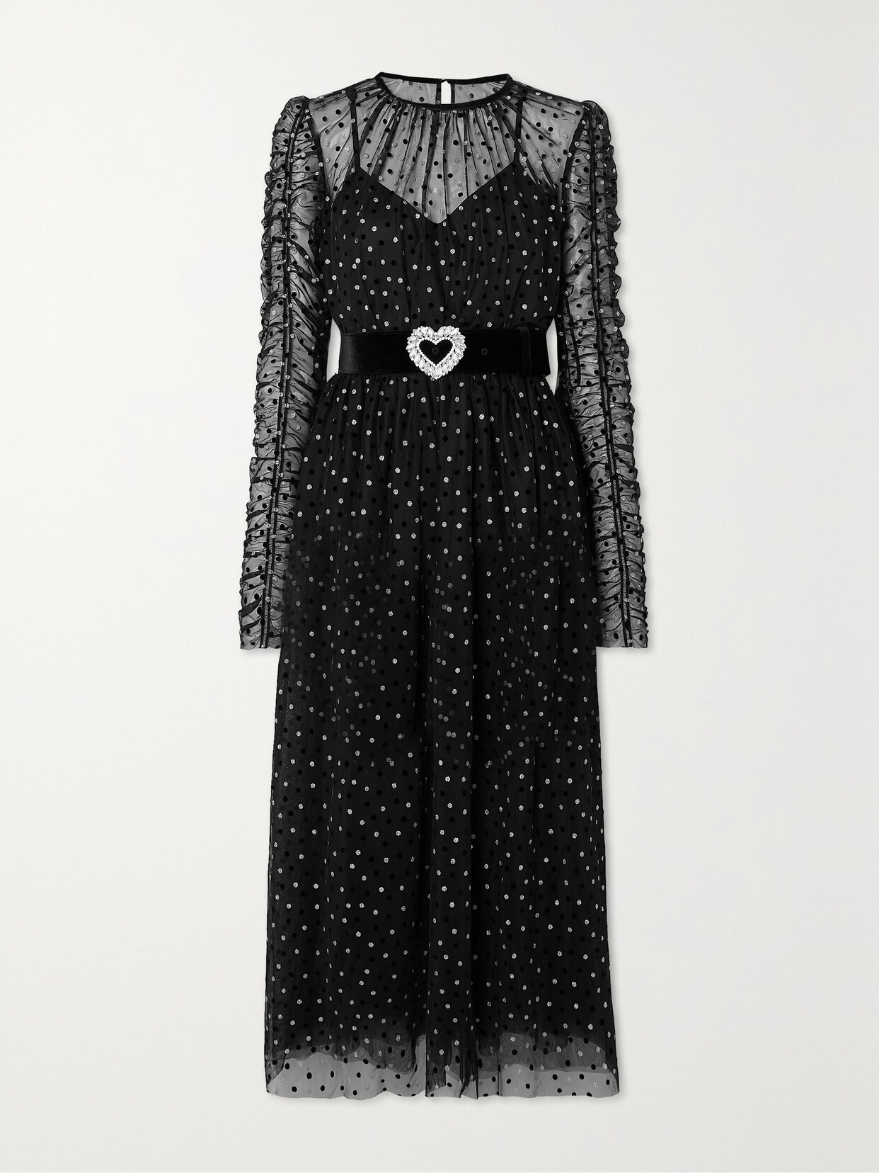 Rebecca Vallance Whitney Belted Metallic Polka-dot Flocked Tulle Dress - Black