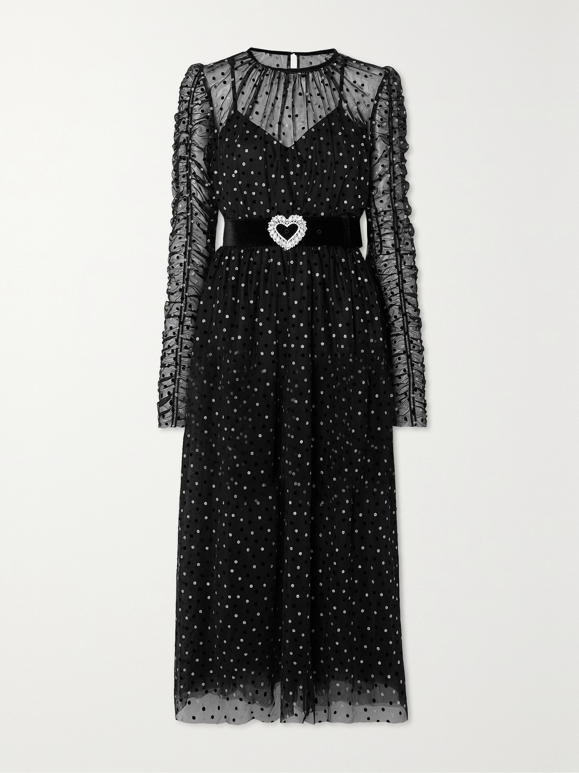 Rebecca Vallance Whitney belted metallic polka-dot flocked tulle dress