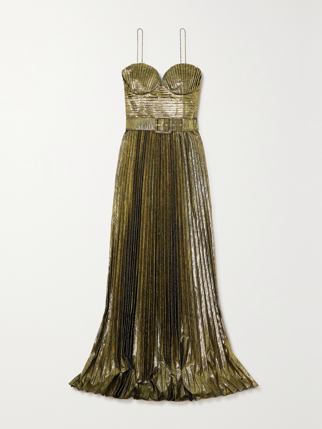 Shop Rebecca Vallance Josie Belted Metallic Plissé-lamé Gown In Gold