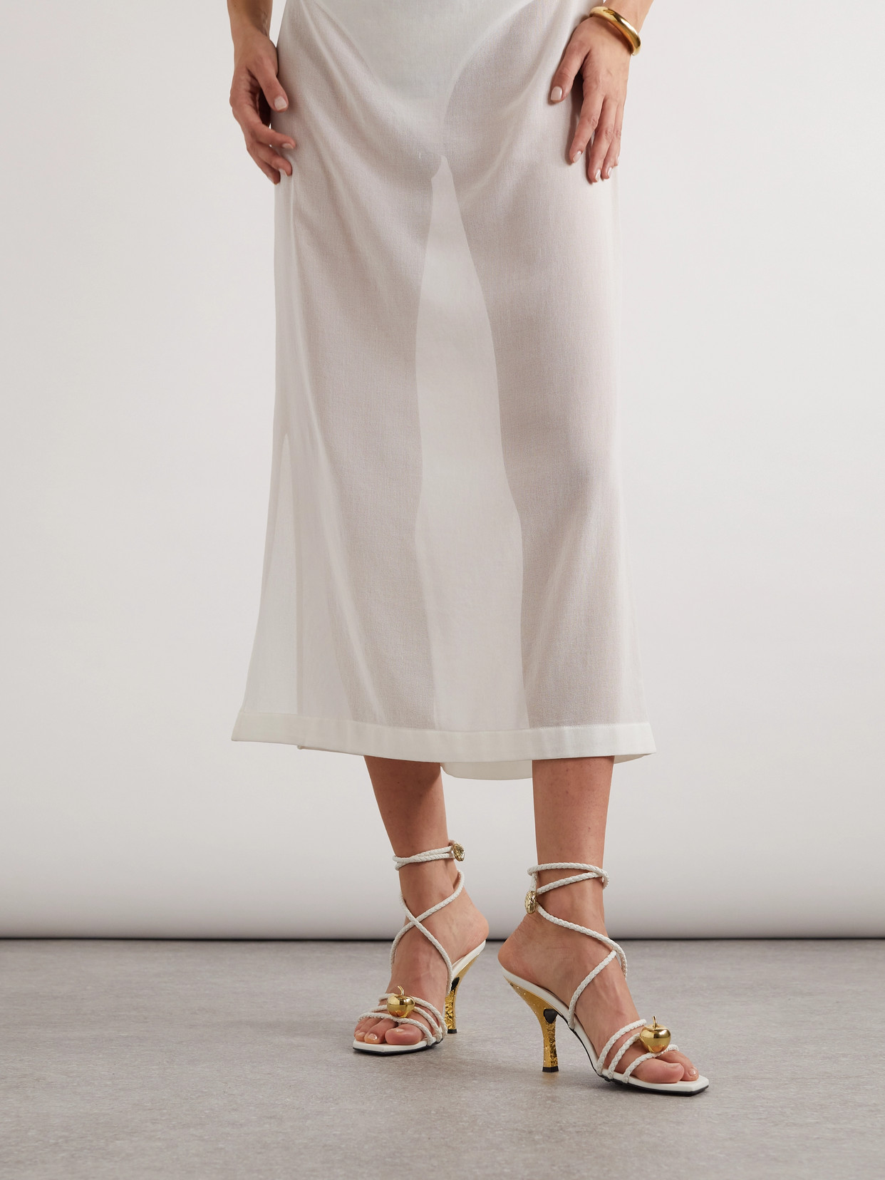 Bottega Veneta Adam Embellished Intrecciato Leather Sandals In White