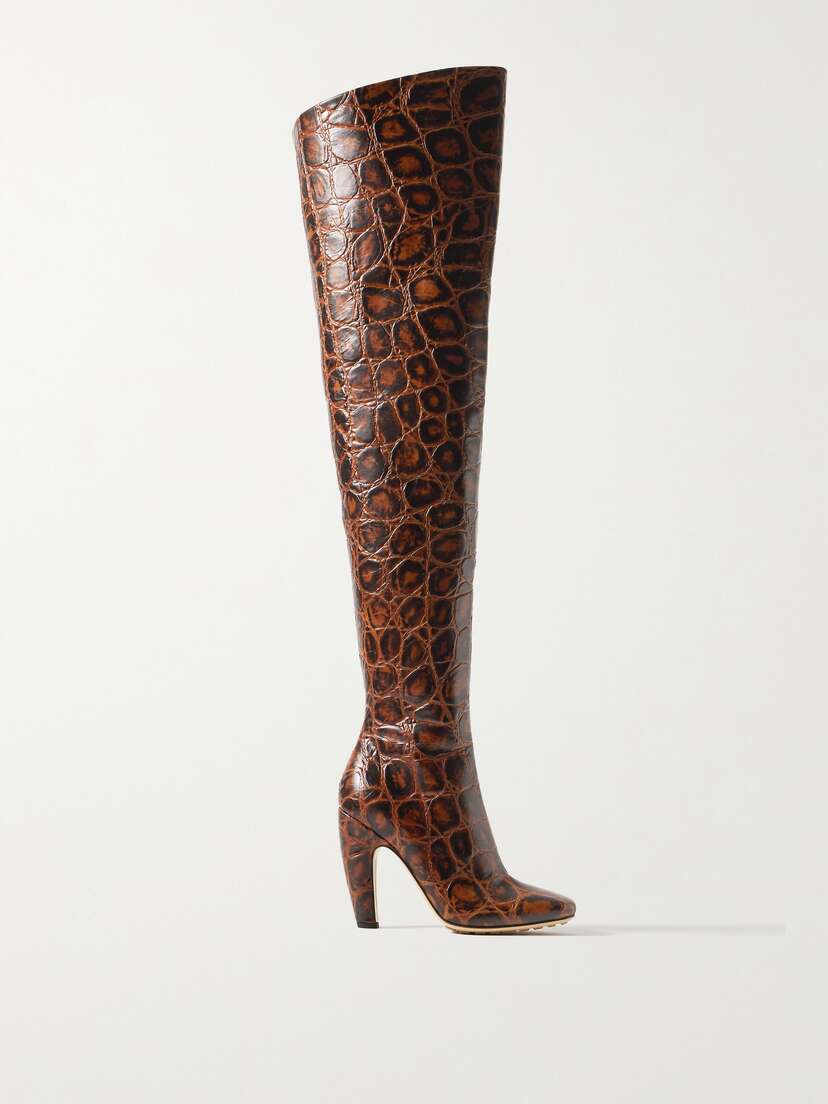 Bottega Veneta Canalazzo Croc-effect Leather Over-the-knee Boots - EU 42