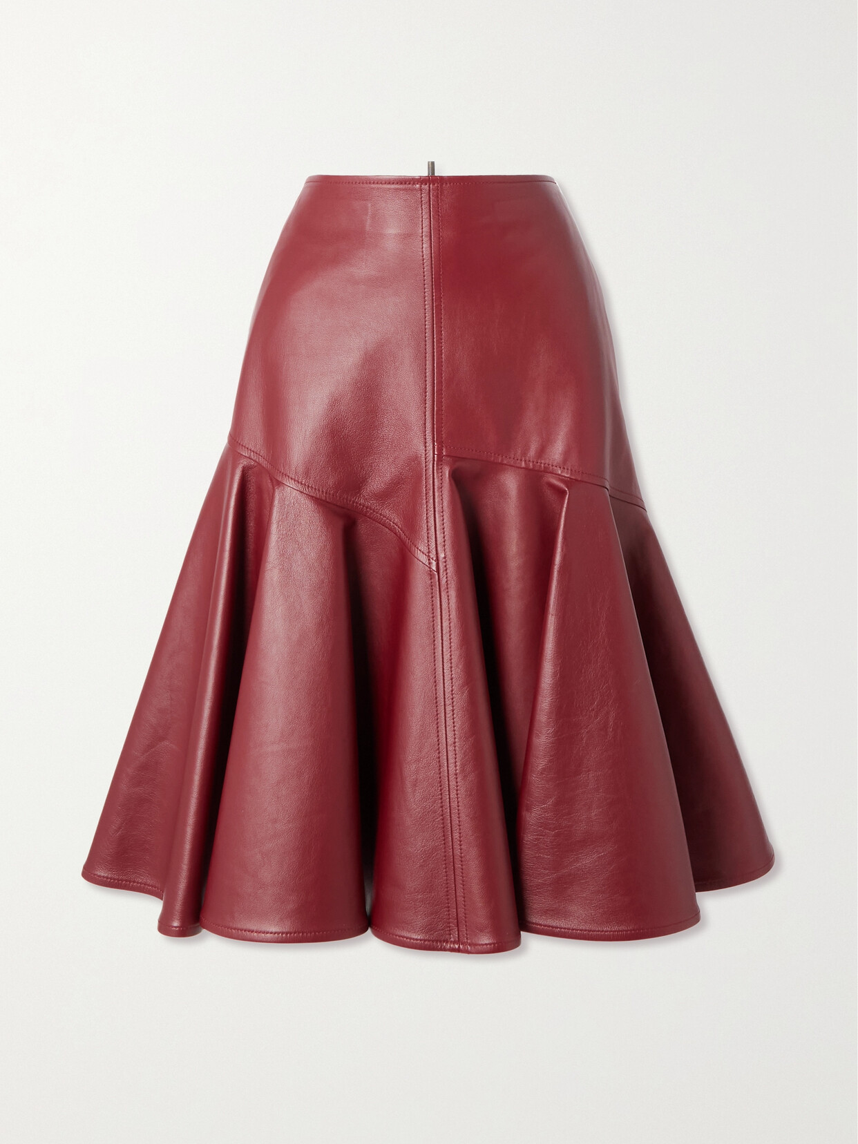 Shop Bottega Veneta Gathered Leather Midi Skirt In Red