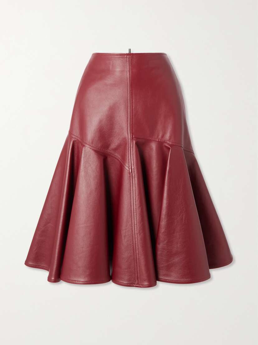Bottega Veneta Gathered Leather Midi Skirt