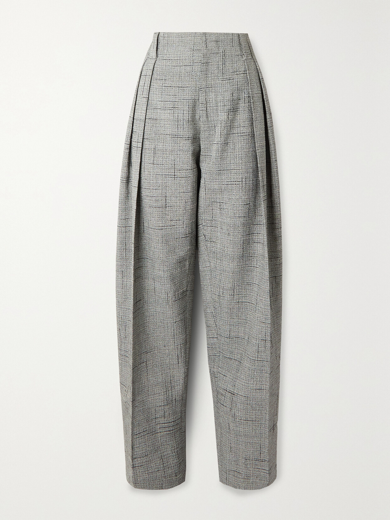 Bottega Veneta Pleated Woven Tapered Trousers In Grey