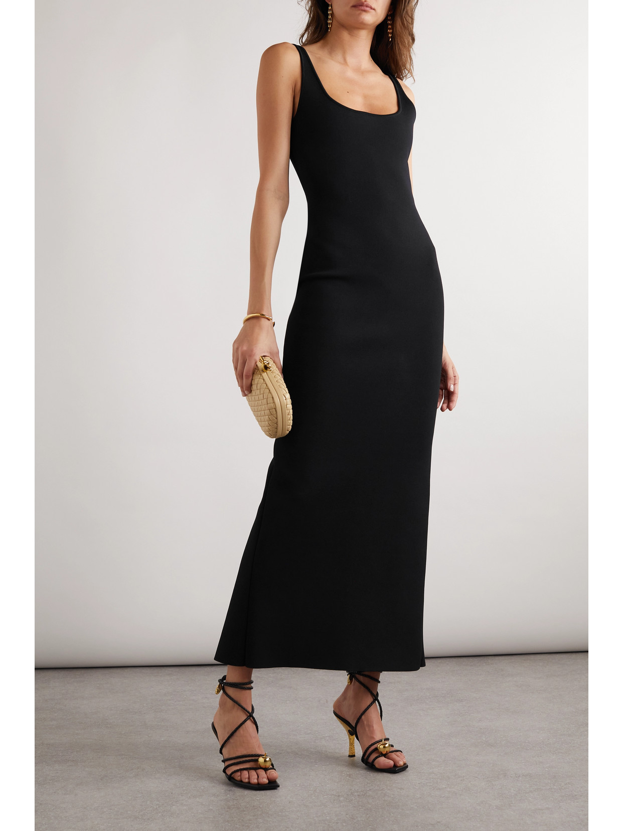 Shop Bottega Veneta Ribbed-knit Maxi Dress In Black