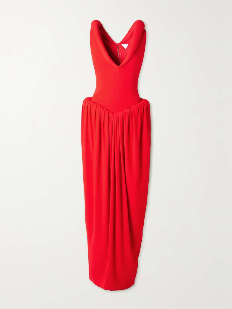 gathered bouclé maxi dress
