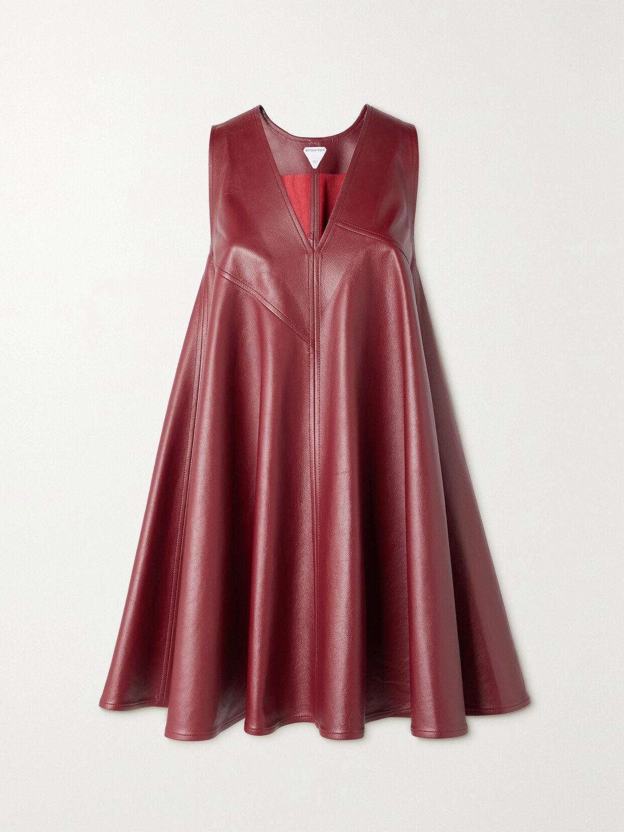 Shop Bottega Veneta Paneled Leather Dress In Red