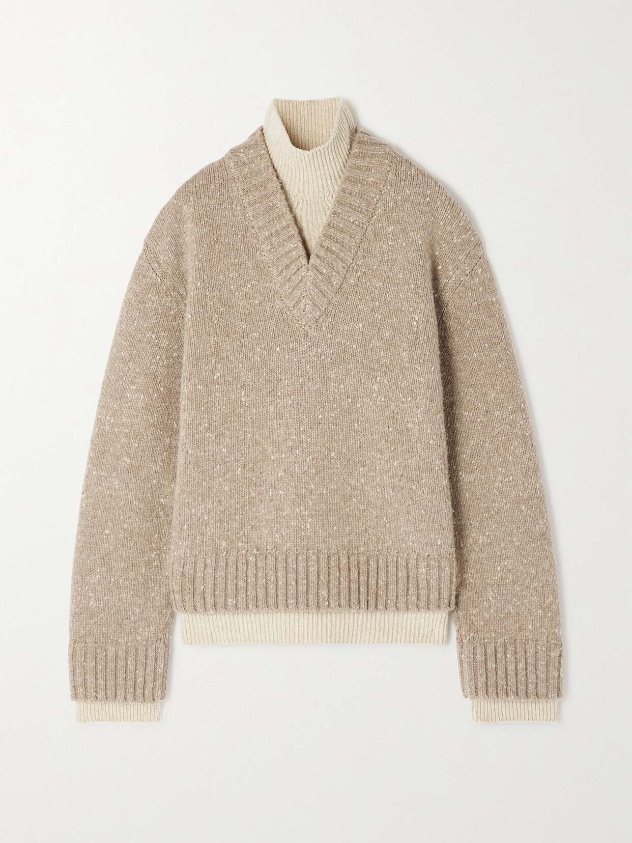 Bottega Veneta Layered Wool-blend Turtleneck Sweater - Brown