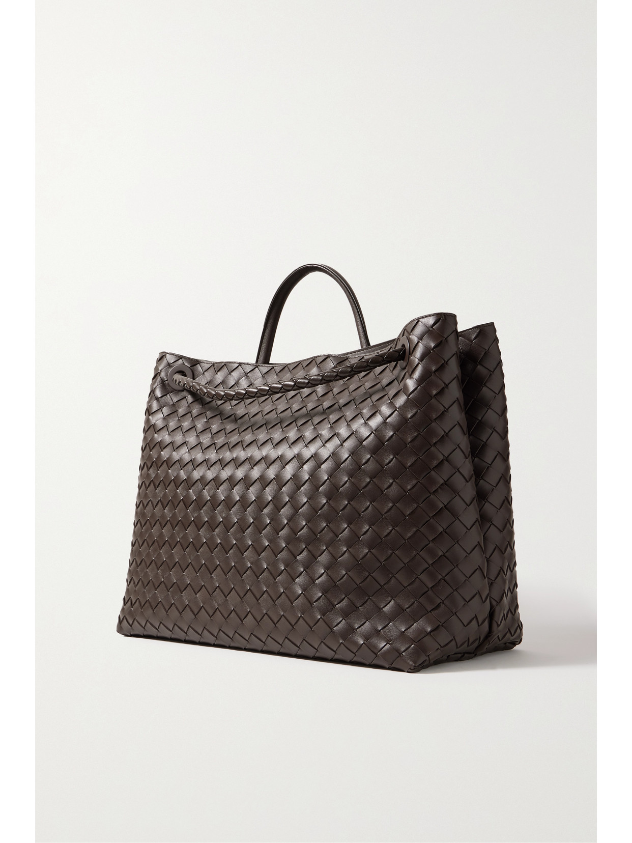 Shop Bottega Veneta Andiamo Embellished Intrecciato Leather Tote In Brown