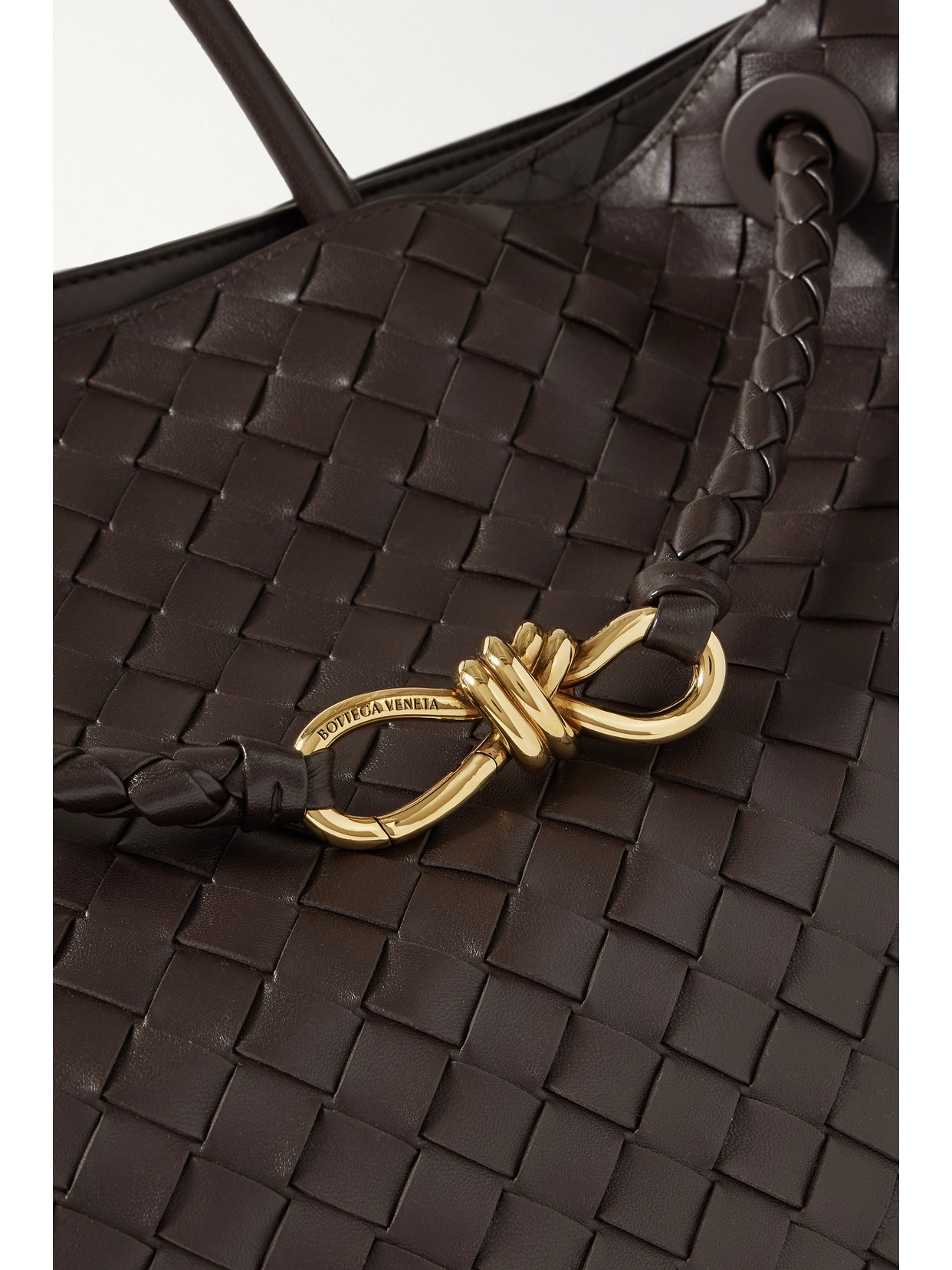 Bottega Veneta Andiamo Embellished Intrecciato Leather Tote In Brown