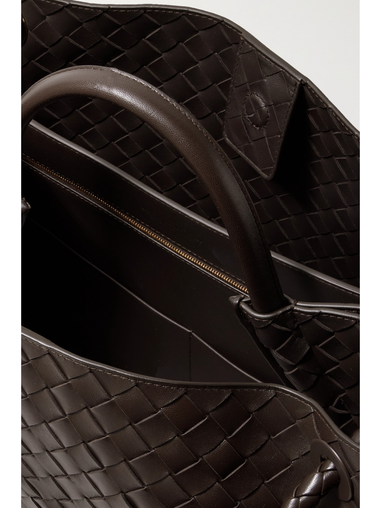 Bottega Veneta Andiamo Embellished Intrecciato Leather Tote In Brown