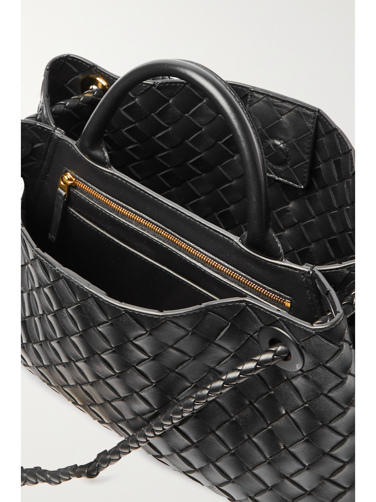 Shop Bottega Veneta East/west Andiamo Small Intrecciato Leather Tote In Black