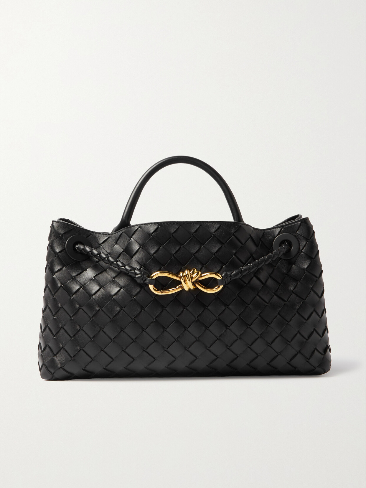 Bottega Veneta Andiamo East-west Intrecciato Leather Tote Bag In Black/gold